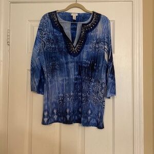 Chico’s Women’s Beaded V Neck Long Sleeve